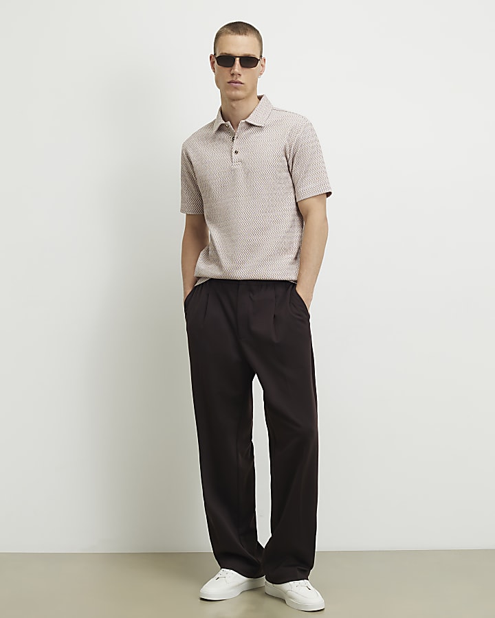 Pink Slim Fit Triangle Jacquard Polo Shirt