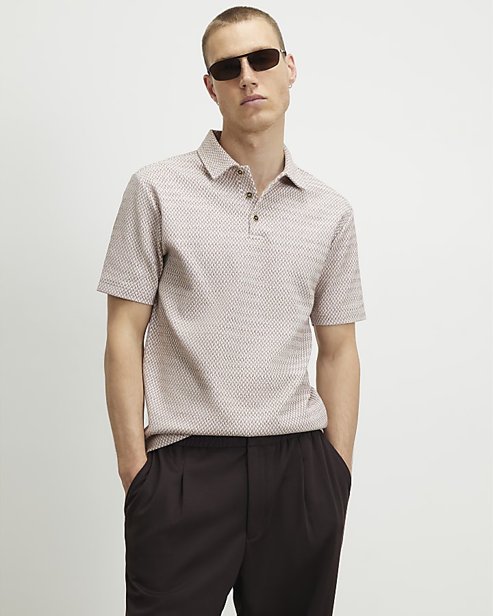 Pink Slim Fit Triangle Jacquard Polo Shirt