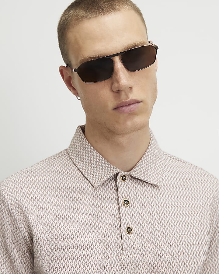 Pink Slim Fit Triangle Jacquard Polo Shirt