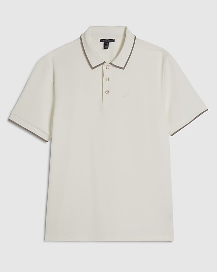White Slim Fit Textured Button Polo Shirt