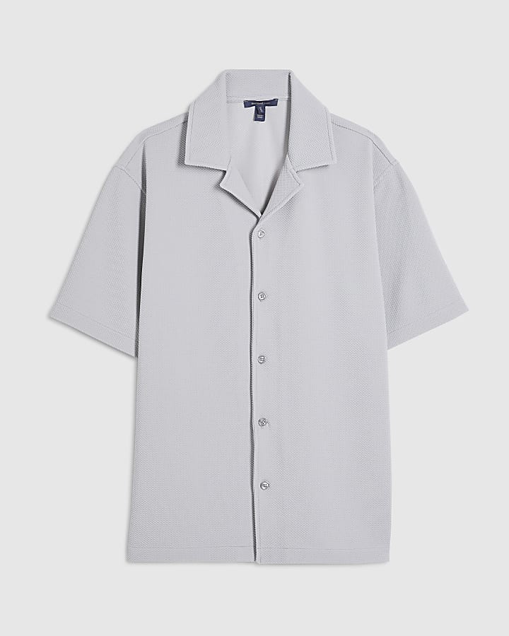 Grey Regular Fit Textured Shirt