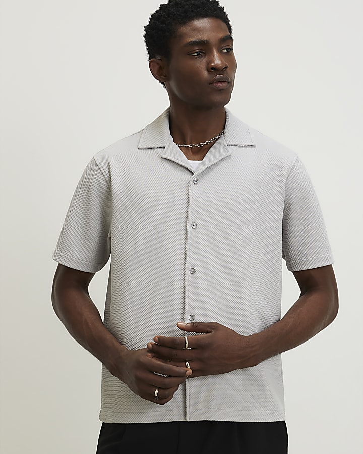 Grey Regular Fit Textured Shirt