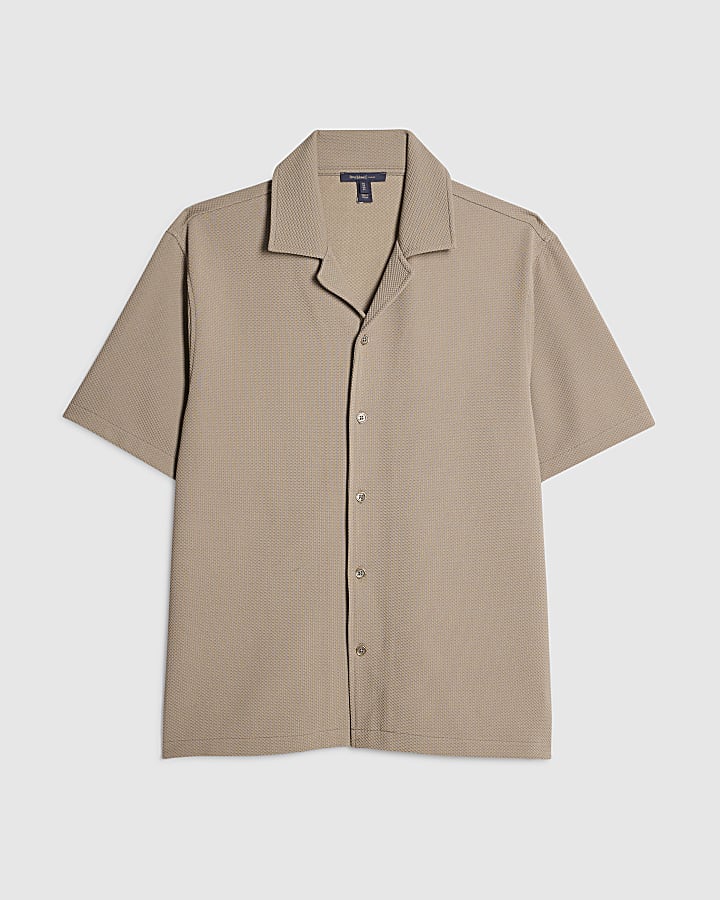 Beige Regular Fit Textured Shirt