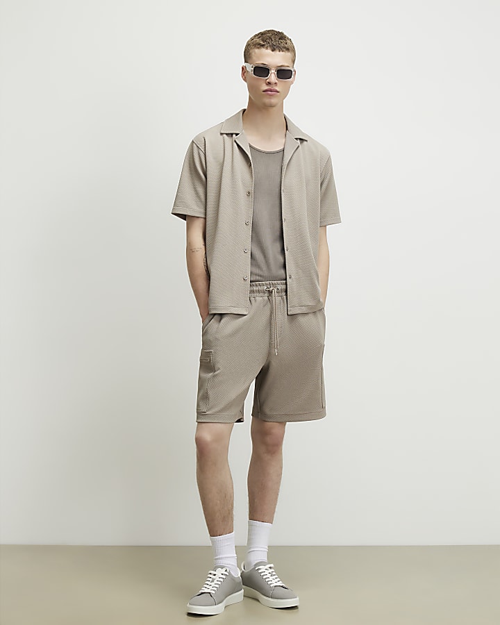 Beige Regular Fit Textured Shirt