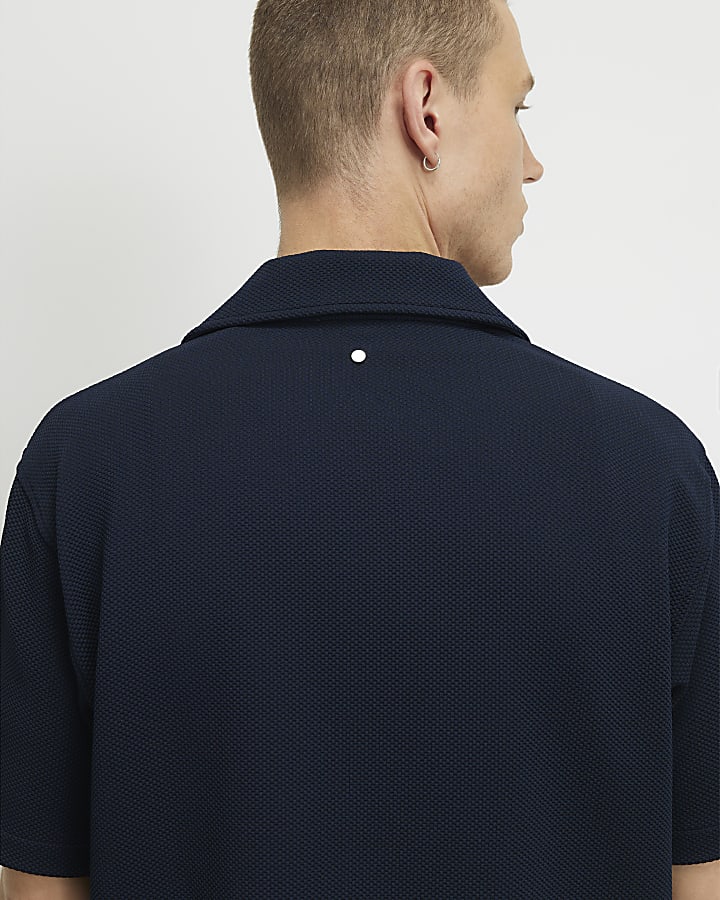 Navy Regular Fit Textured Shirt Set