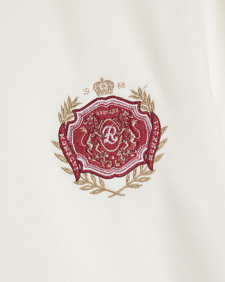 White Slim Fit Embroidered Crest T-Shirt