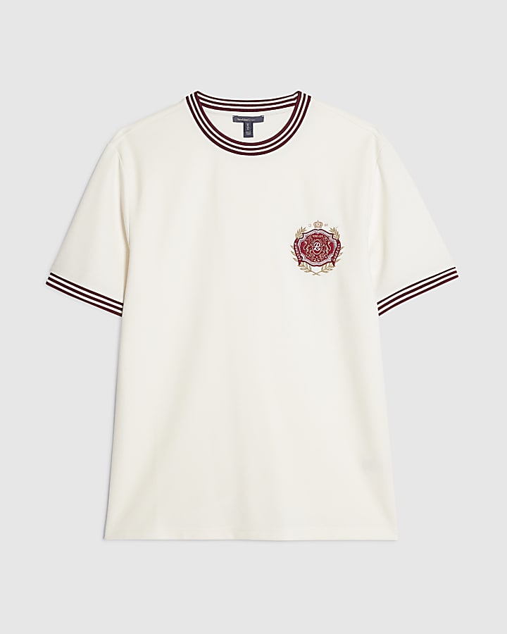 White Slim Fit Embroidered Crest T-Shirt