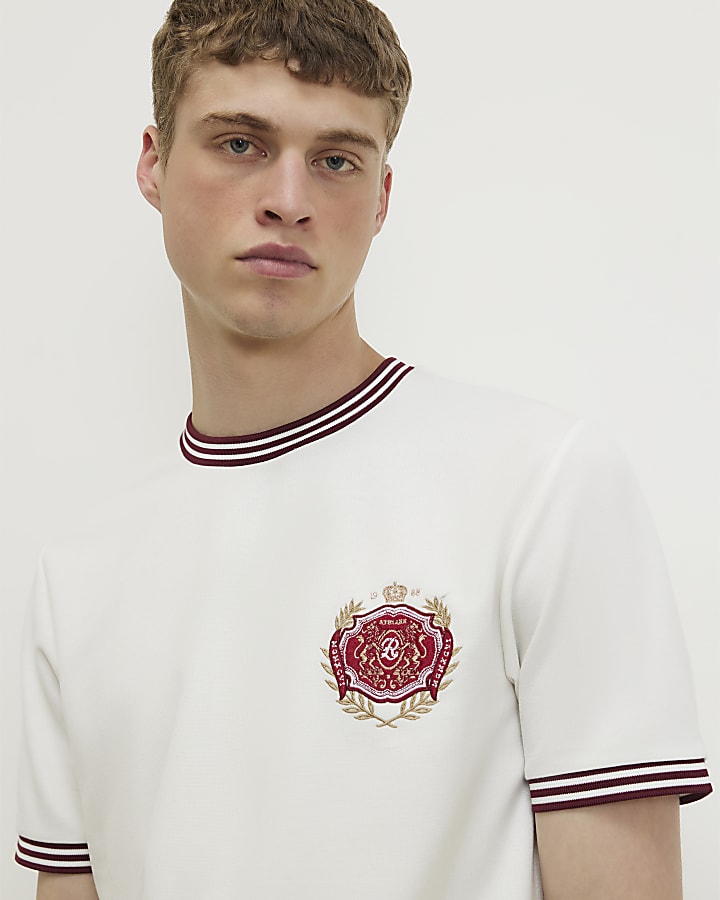 White Slim Fit Embroidered Crest T-Shirt