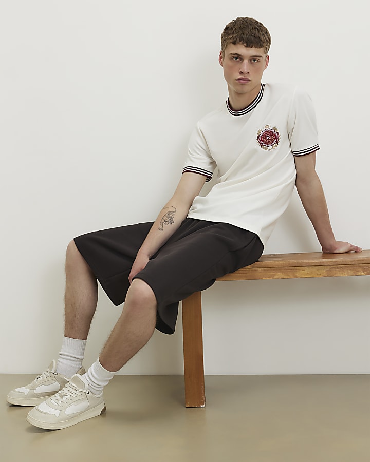White Slim Fit Embroidered Crest T-Shirt