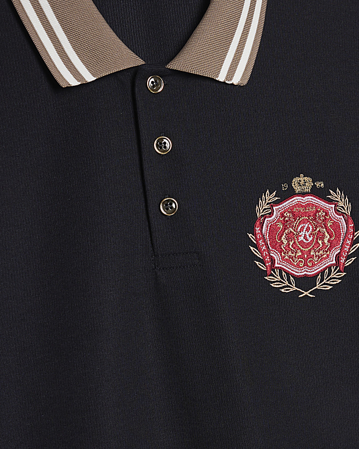 Navy Slim Fit Tipped Crest Polo Shirt