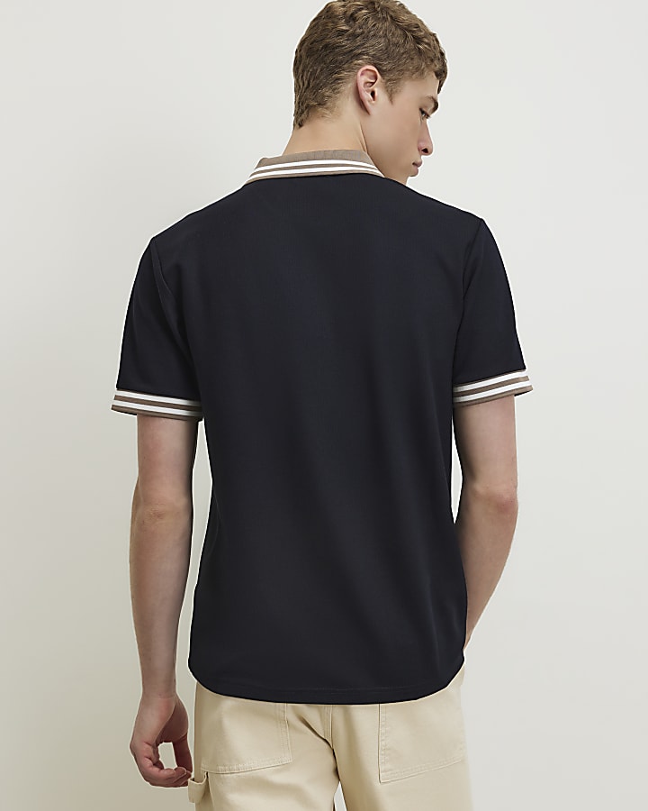 Navy Slim Fit Tipped Crest Polo Shirt