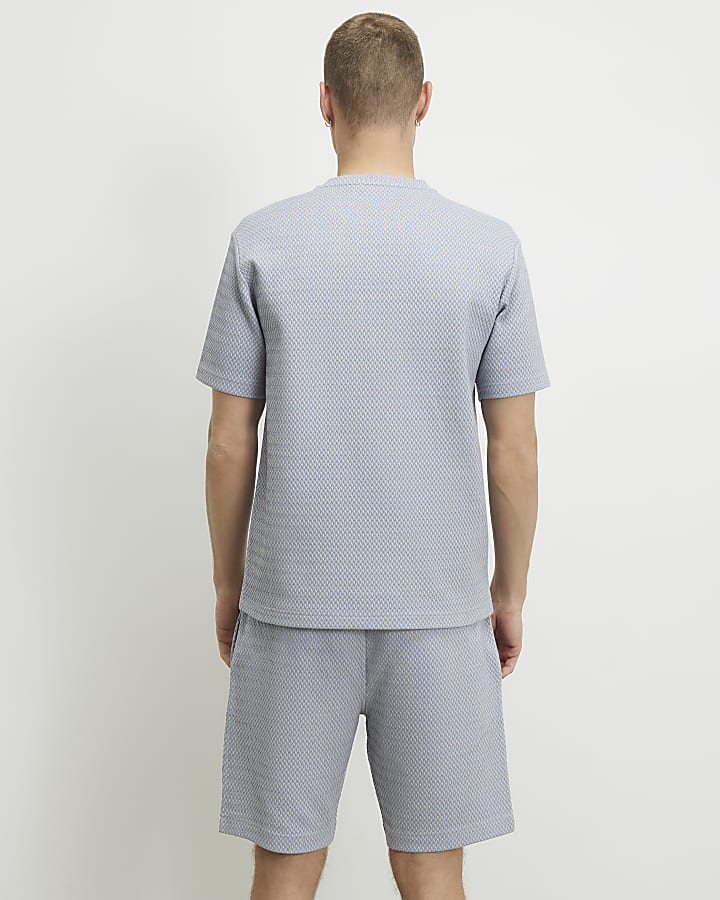 Blue Slim Fit Triangle Jacquard T-Shirt