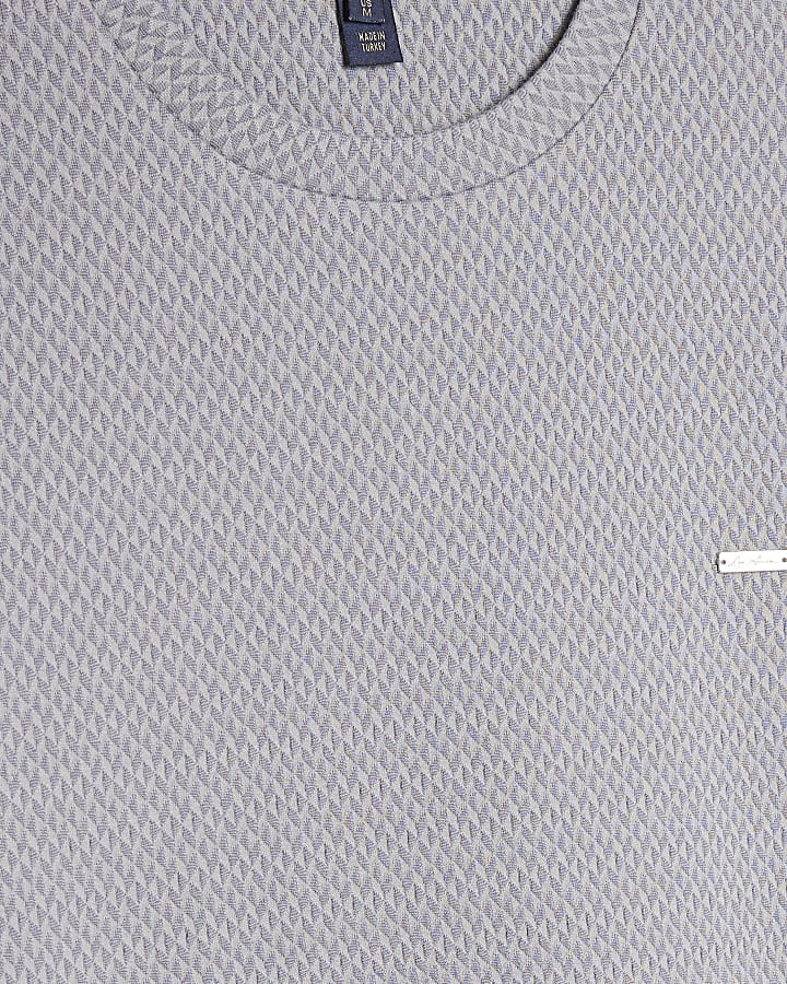 Blue Slim Fit Triangle Jacquard T-Shirt