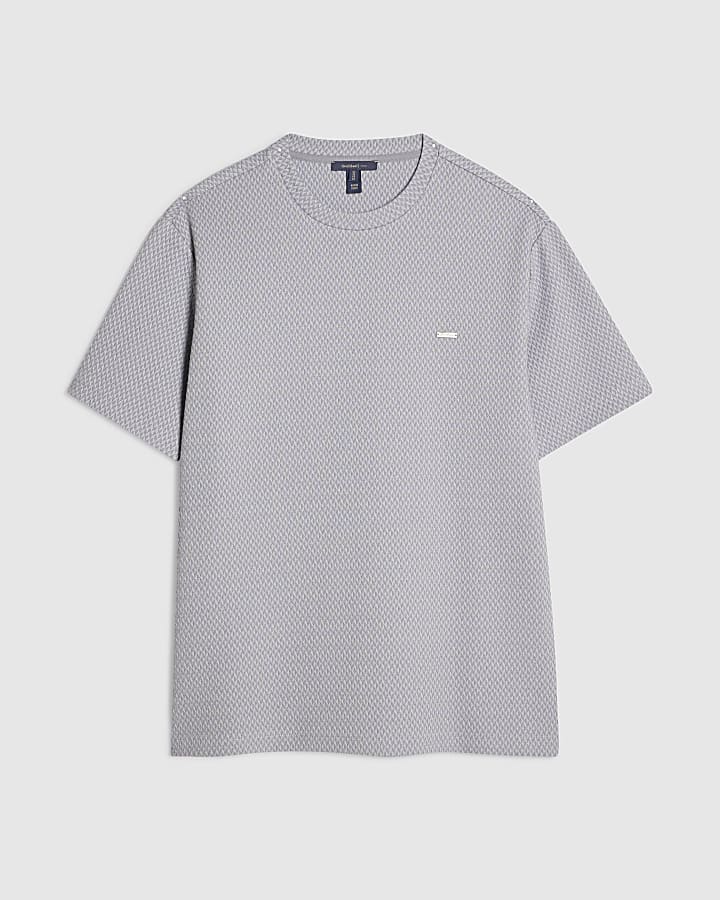 Blue Slim Fit Triangle Jacquard T-Shirt