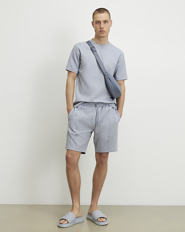 Blue Slim Fit Triangle Jacquard T-Shirt