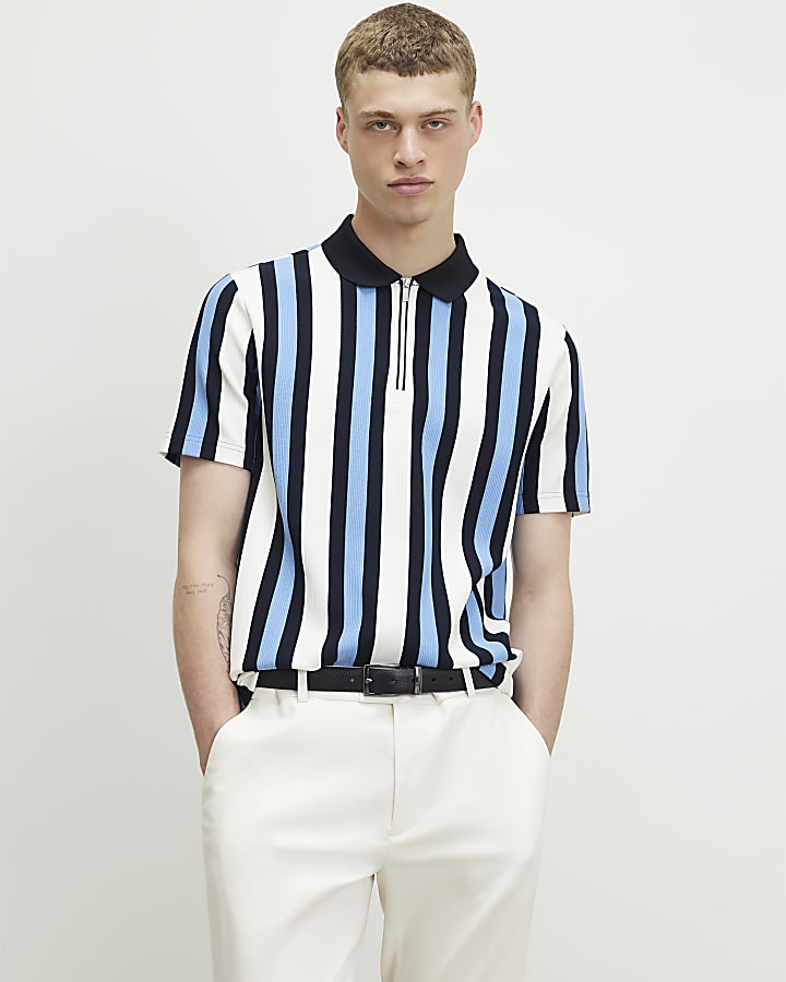 White Slim Fit Stripe Polo Shirt