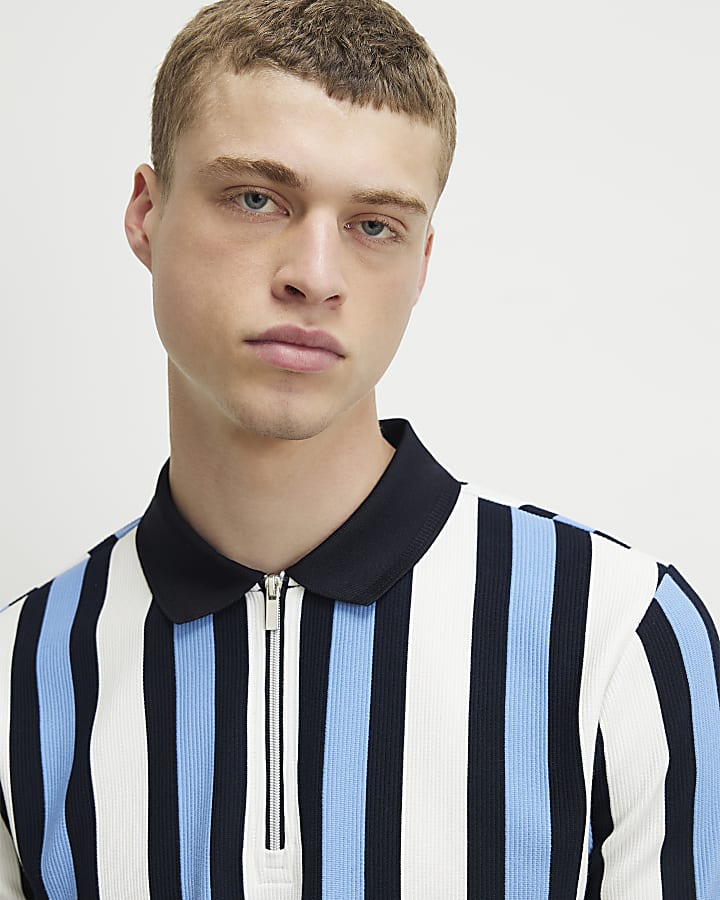 White Slim Fit Stripe Polo Shirt