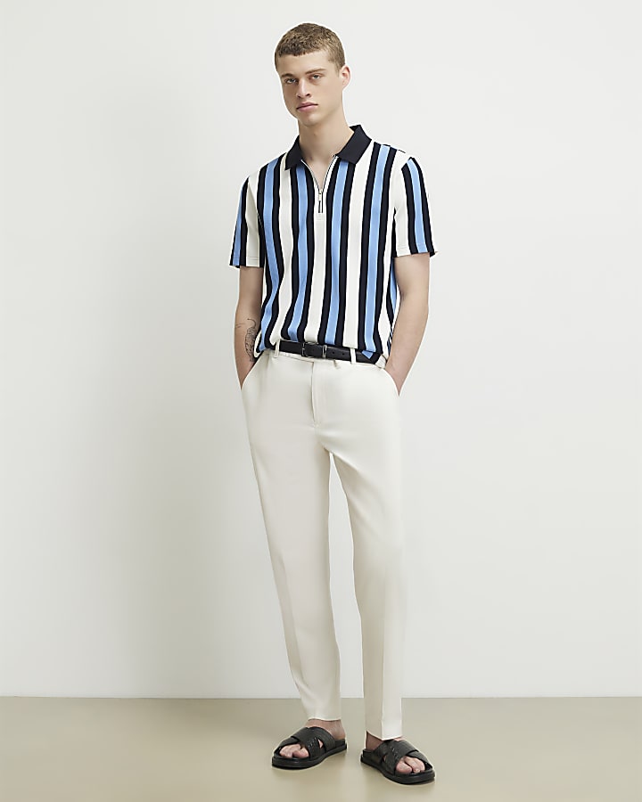 White Slim Fit Stripe Polo Shirt
