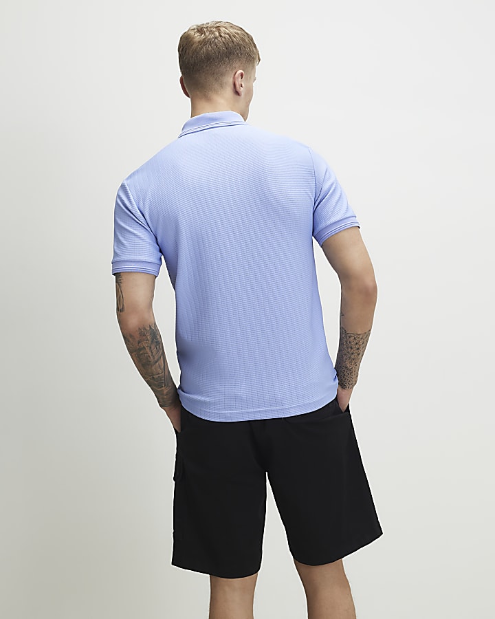 Blue Muscle Fit Textured Polo Shirt