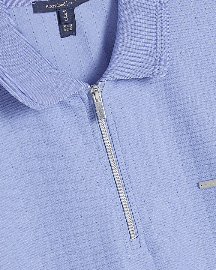 Blue Muscle Fit Textured Polo Shirt