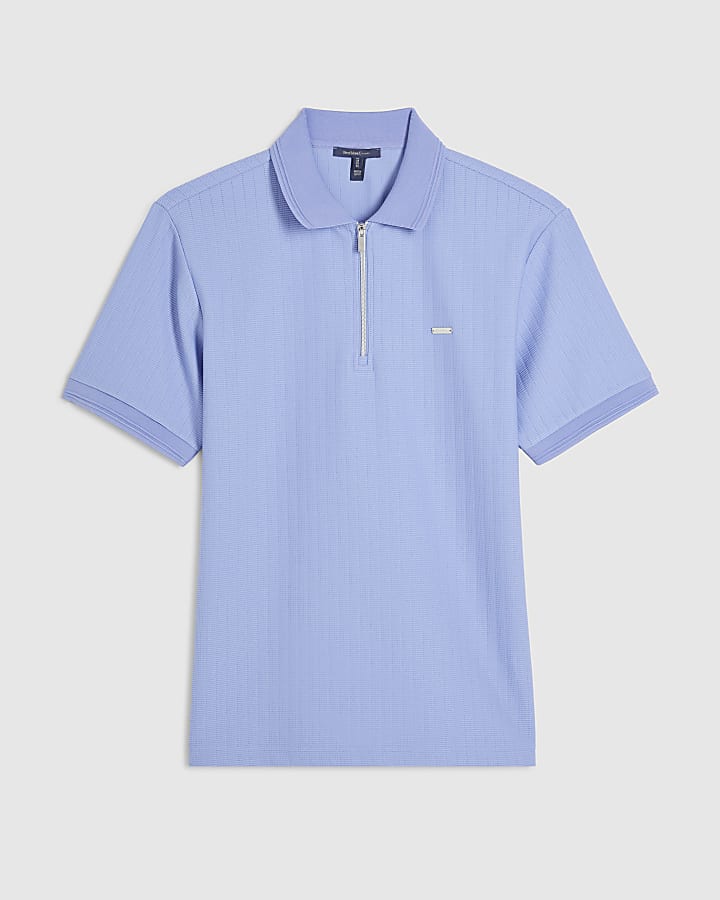 Blue Muscle Fit Textured Polo Shirt