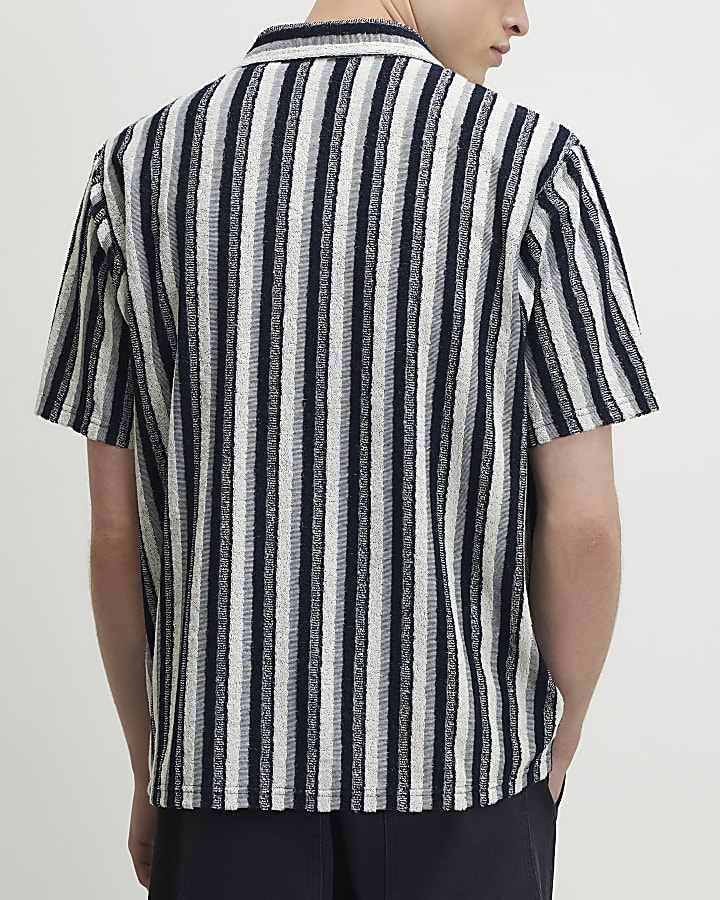 Grey Regular Fit Stripe Towelling Shirt