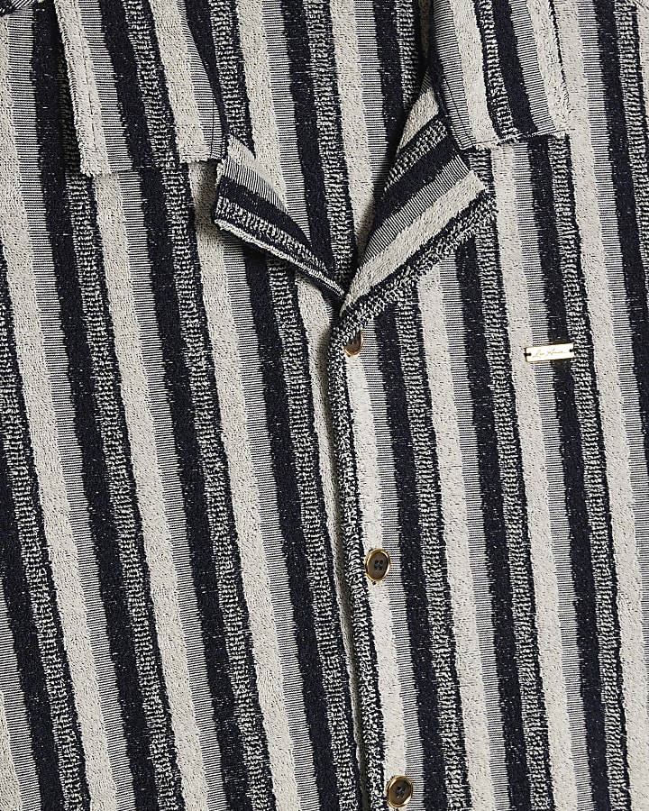 Grey Regular Fit Stripe Towelling Shirt