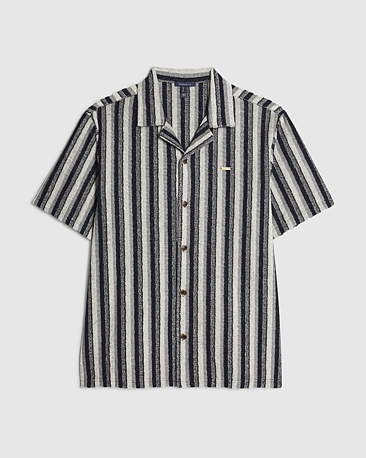 Grey Regular Fit Stripe Towelling Shirt