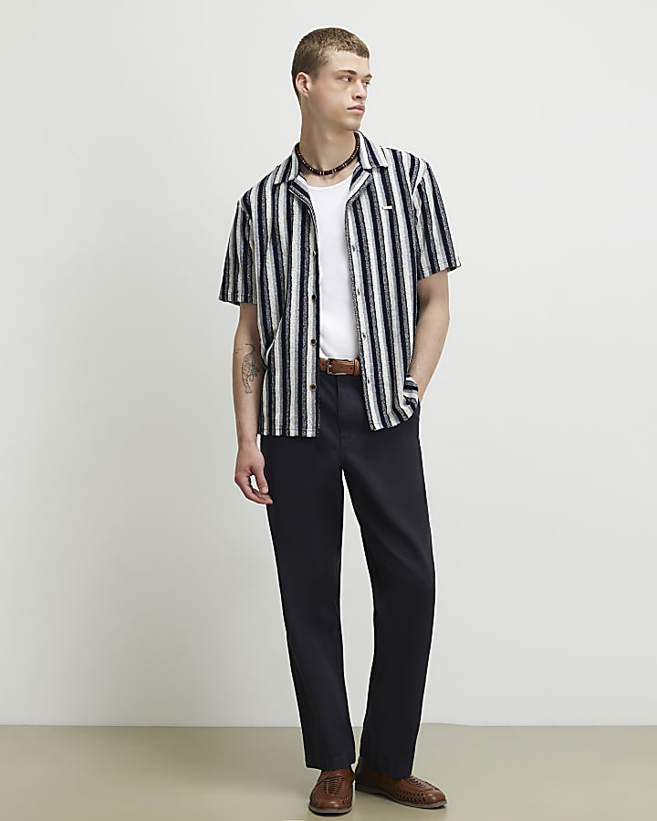 Grey Regular Fit Stripe Towelling Shirt