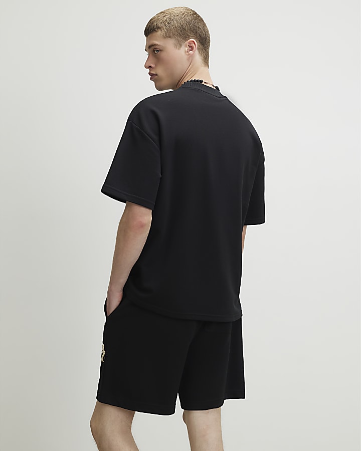 Black Oversized Fit Roping T-Shirt