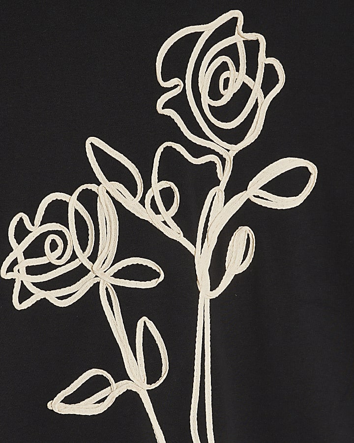 Black Oversized Fit Roping T-Shirt