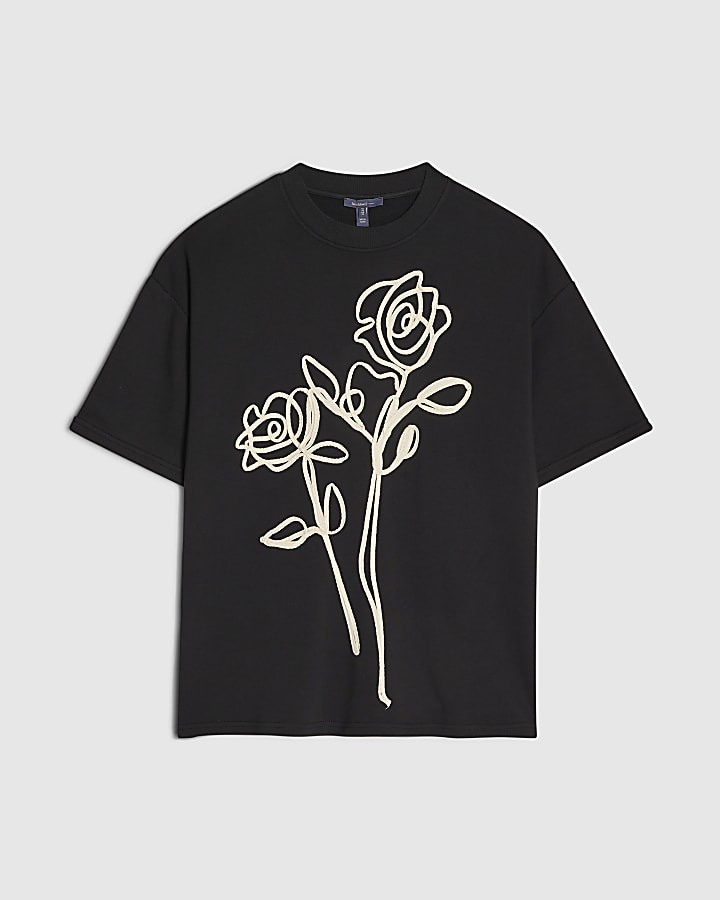 Black Oversized Fit Roping T-Shirt