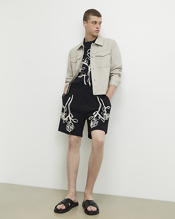 Black Oversized Fit Roping T-Shirt