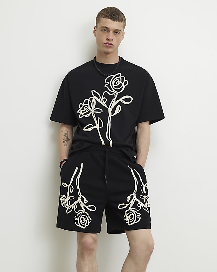 Black Regular Fit Roping Shorts