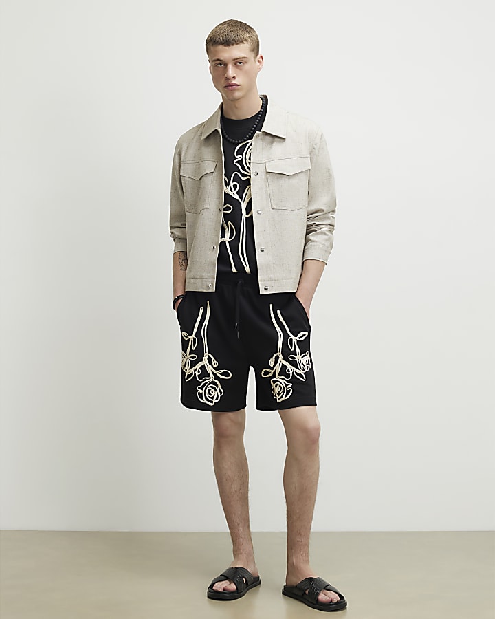 Black Regular Fit Roping Shorts