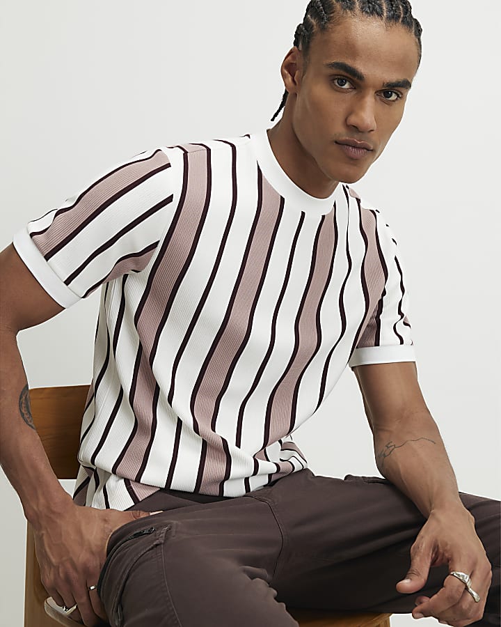 Pink Slim Fit Stripe T-Shirt