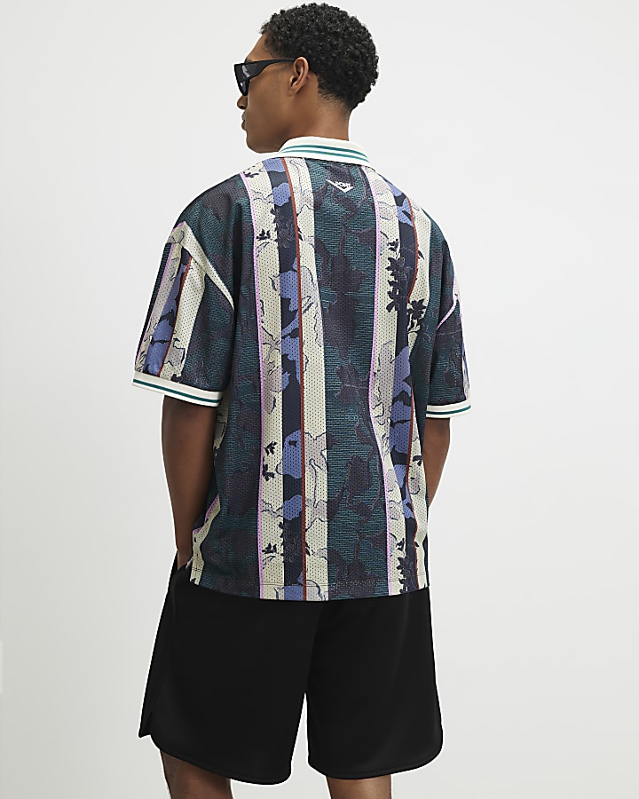 Green Oversized Stripe Football Top