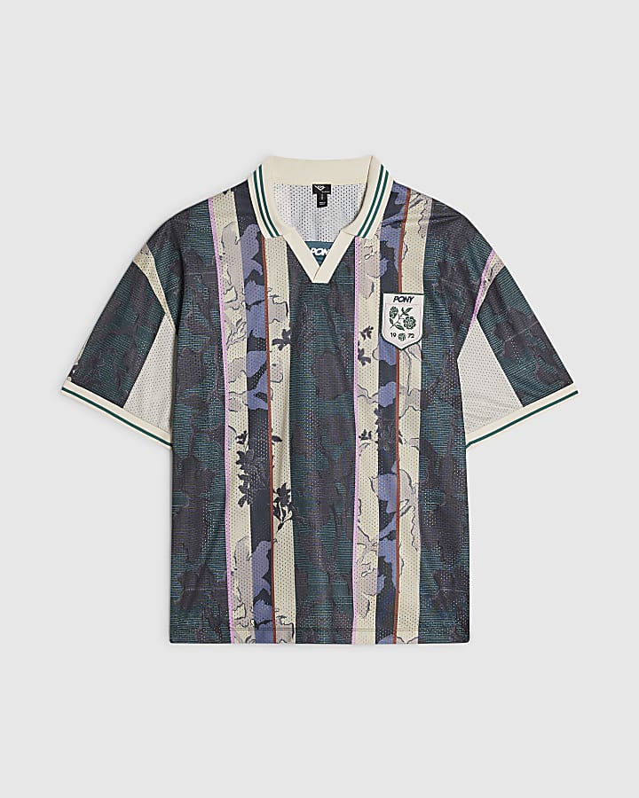 Green Oversized Stripe Football Top