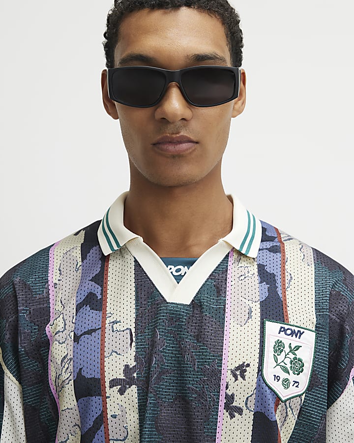Green Oversized Stripe Football Top