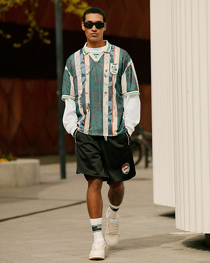 Green Oversized Stripe Football Top
