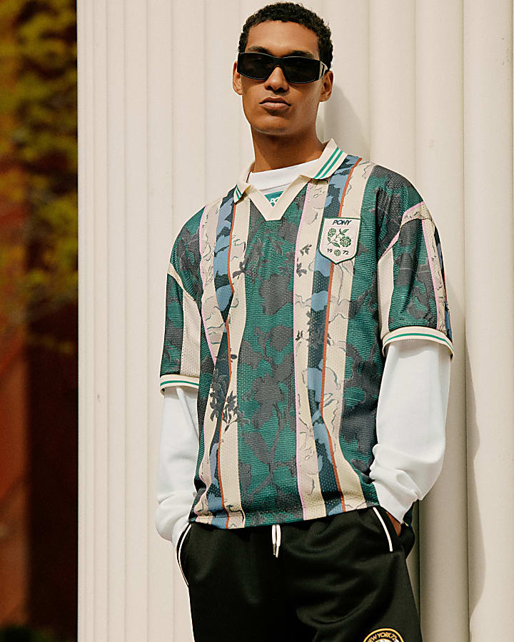 Green Oversized Stripe Football Top