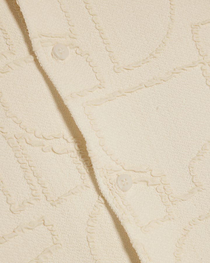 Cream Oversized Fit Geometric Textured Shirt