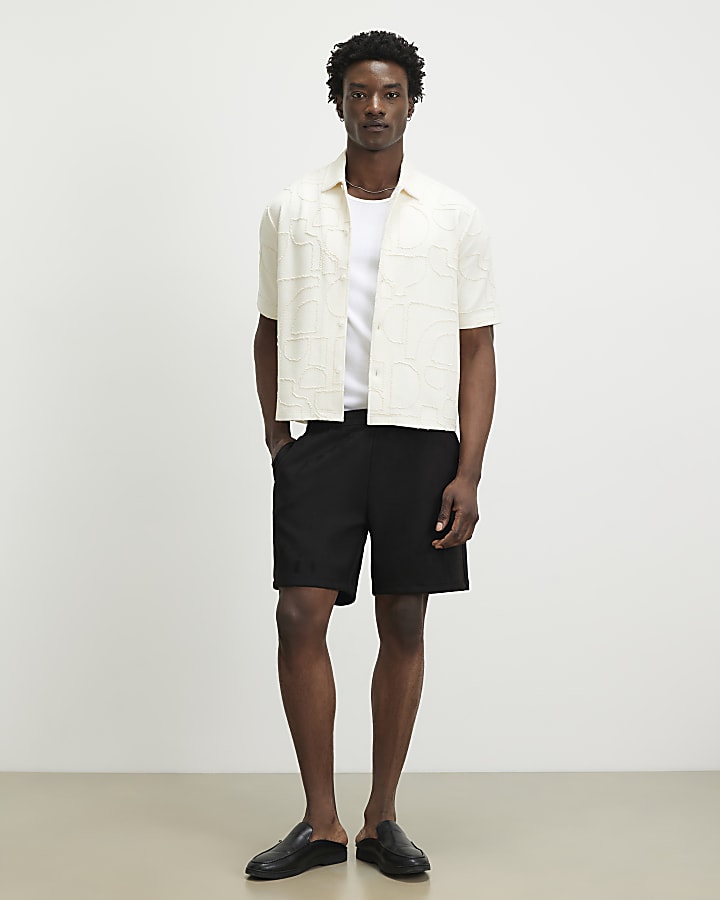 Cream Oversized Fit Geometric Textured Shirt