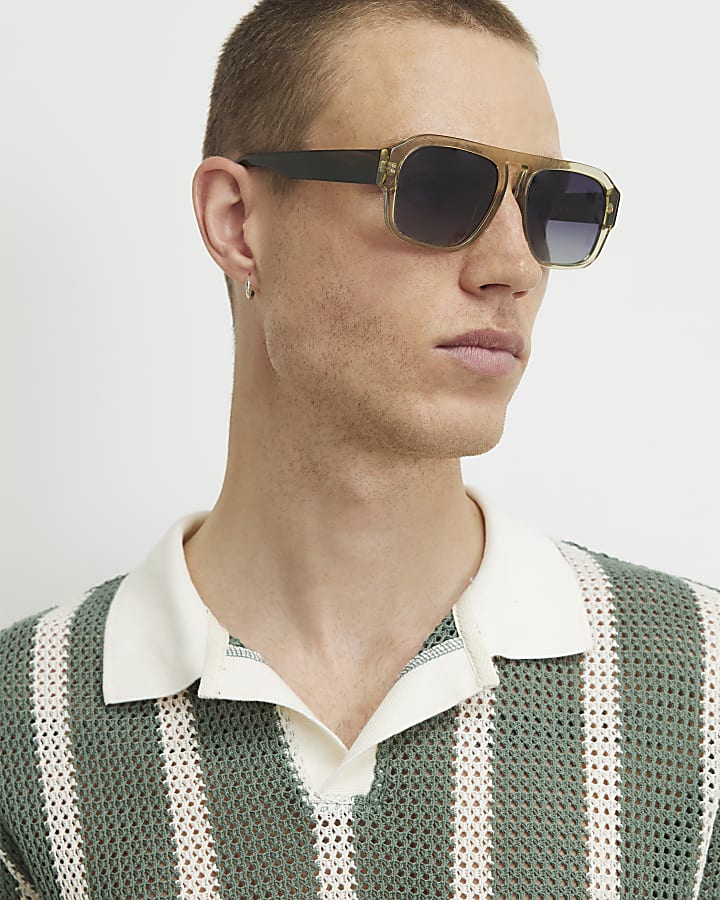 Green Slim Fit Crochet Open Neck Shirt