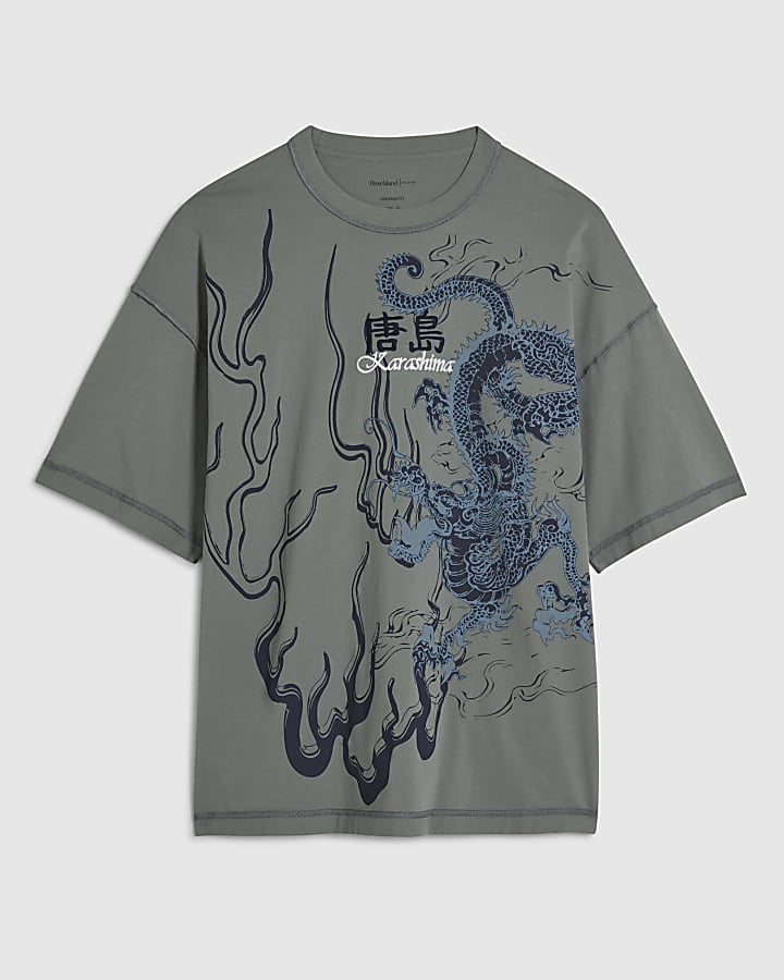 Blue Oversized Fit Washed Karashima T-Shirt