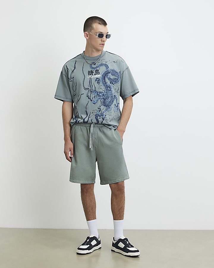 Blue Oversized Fit Washed Karashima T-Shirt