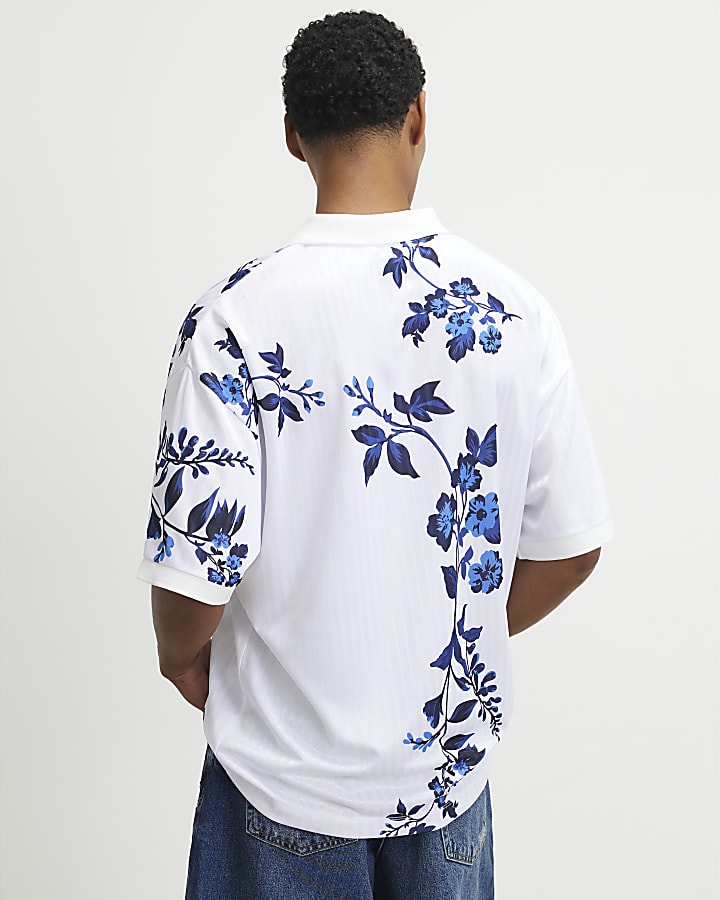 White Oversized Floral Football Top