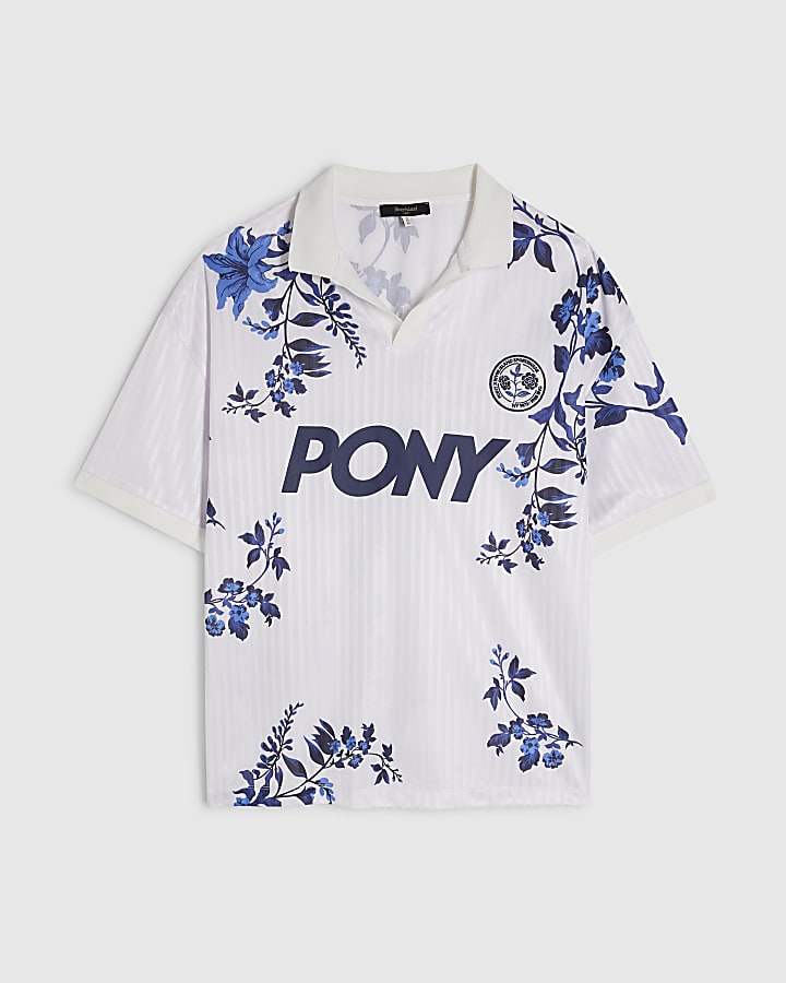White Oversized Floral Football Top