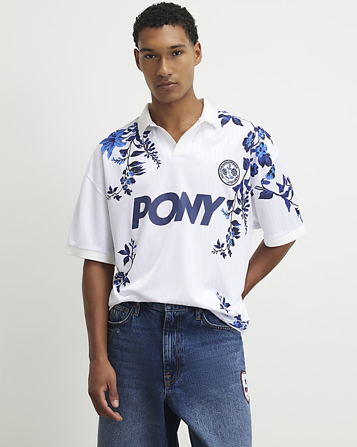 White Oversized Floral Football Top