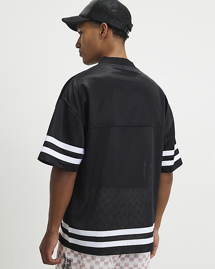 Black Oversized Mesh V Neck T-Shirt
